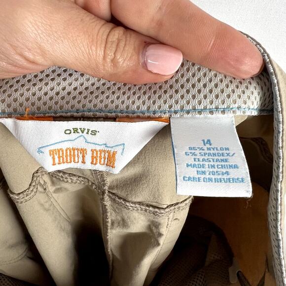 Orvis Women Size 14 Trout Bum Fishing/Hiking Ankle Roll Tab Chino/Pants Beige - Picture 7 of 8